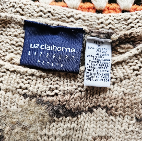 Vintage Animal Landscape Cute Nature Knit Beige Taupe Cropped Petite Sweater - Picture 7 of 12